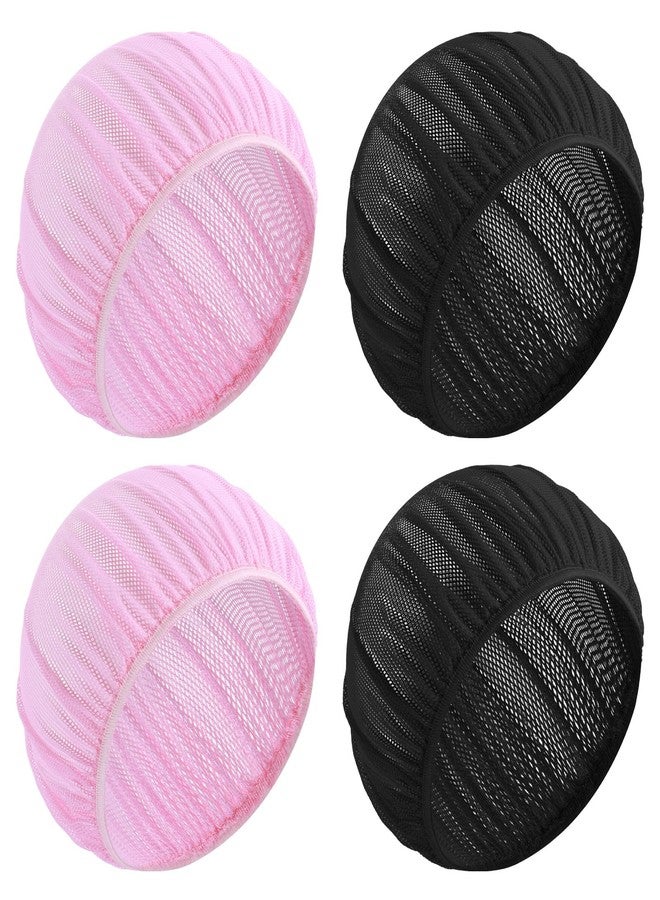 Dimeho 4 Pcs Mesh Sleep Bonnets Night Sleep Cap Hair Net for Sleeping Wig Cap Sleep Caps for Women(Pink/Black - Image 1